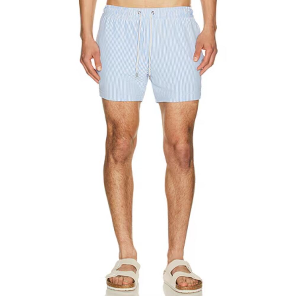 Rhone 5.5" R&R Swim Trunk Blue White Striped Lined Pockets NO SIZE *approx Large